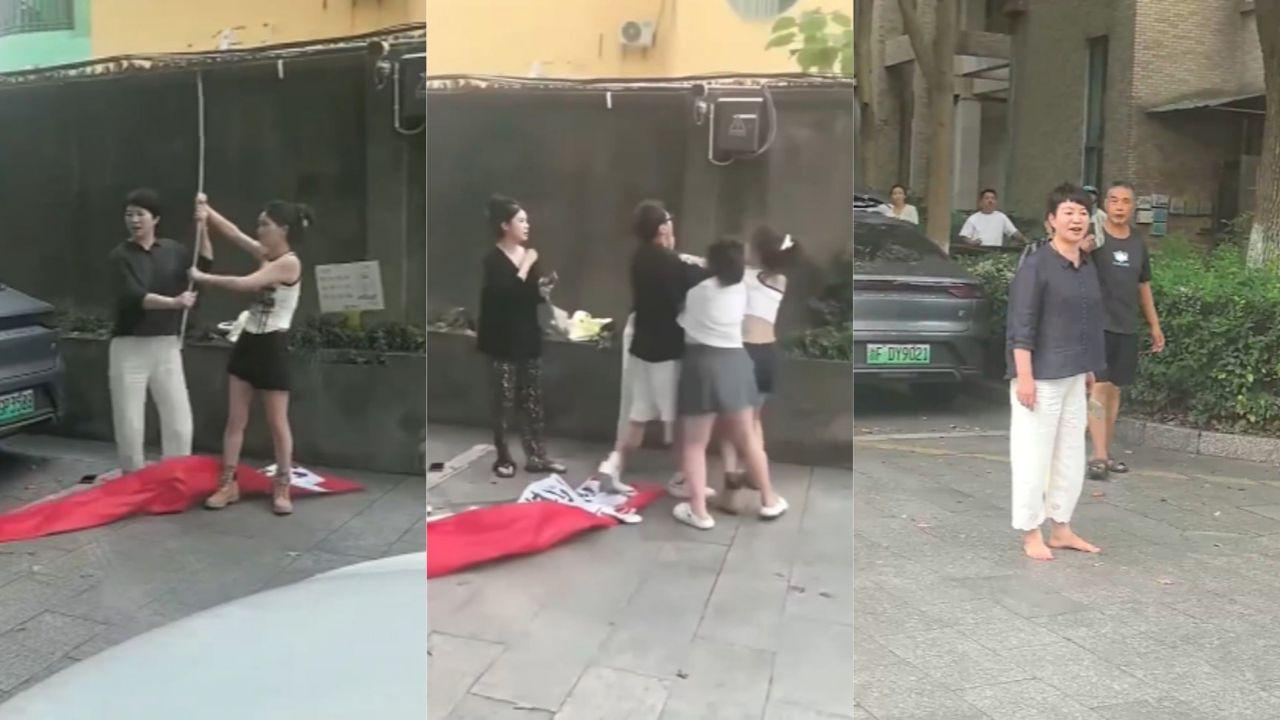 浙江嘉兴滨水广场 再现撕逼名场面 原配怒扯横幅曝光小三 张梦迪 两人扭打视频流出！封面图