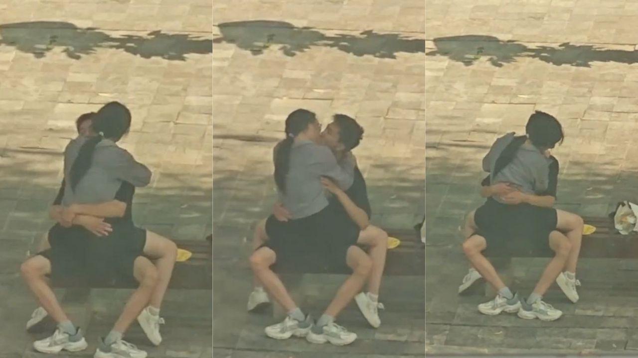 小情侣长椅上亲密 男方揉胸抠逼大胆操作 没钱开房引爆全网吃瓜！封面图