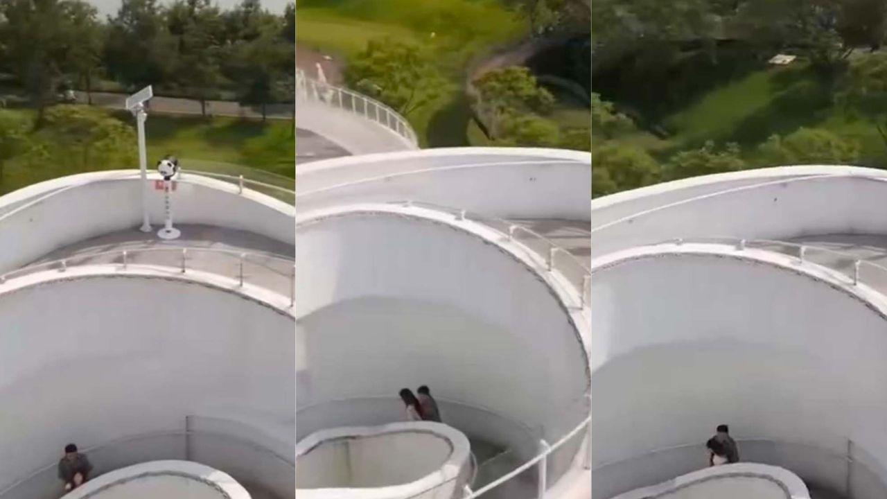 情侣旋转楼梯野战以为隐蔽 无人机意外录下激情瞬间全网炸裂！封面图