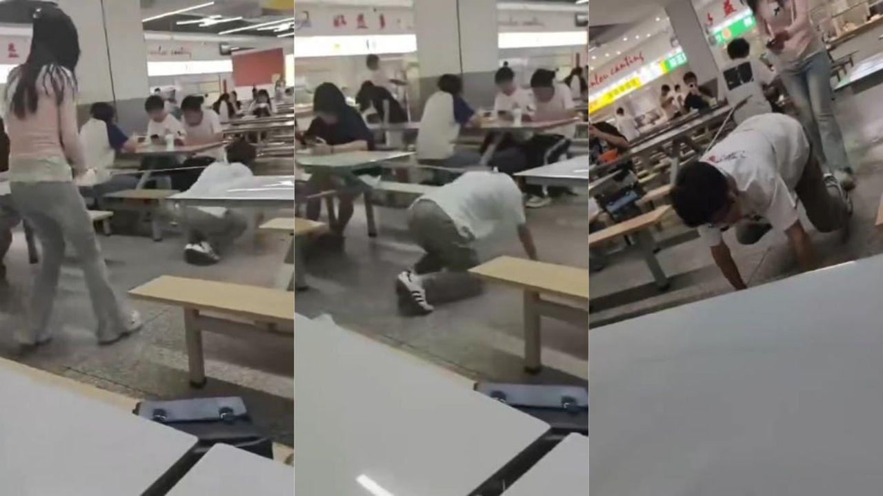 大学食堂瓦学弟当狗视频流出！粉衣女主调教牵引！翘臀骚姿炸爆全网！封面图