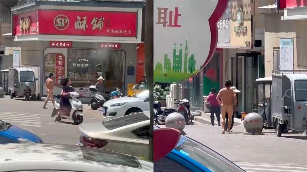 裸奔变态男街头骚扰大妈！露鸡巴猥亵狂追引发公愤！路人视频独家曝光！这疯子胆量逆天还是脑子进水？封面图