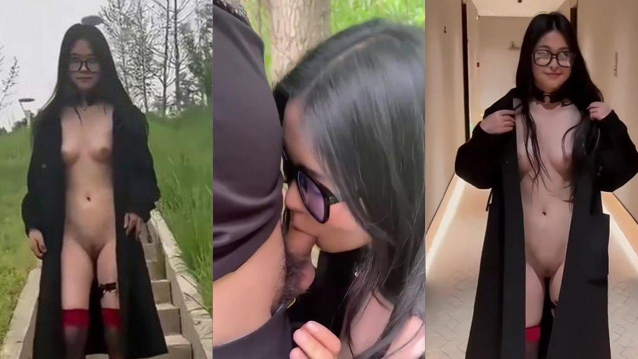 西萌工作室8月新作 眼镜骚货瑞瑞黑丝大衣乡村野外露出 口交内射再回酒店撸射！封面图