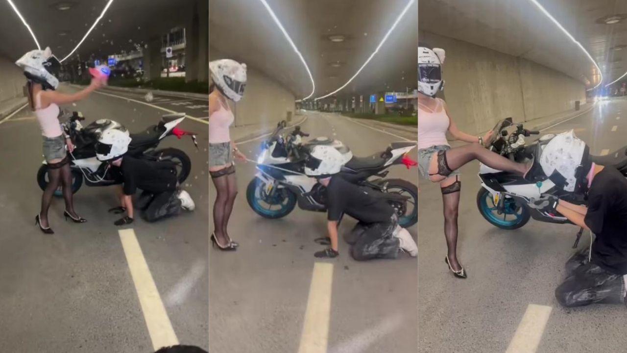 春风车主与性感女骑 街头互调视频流出 牵狗链下跪爬行引发全网热议 摩友们一觉睡醒天都塌了！封面图