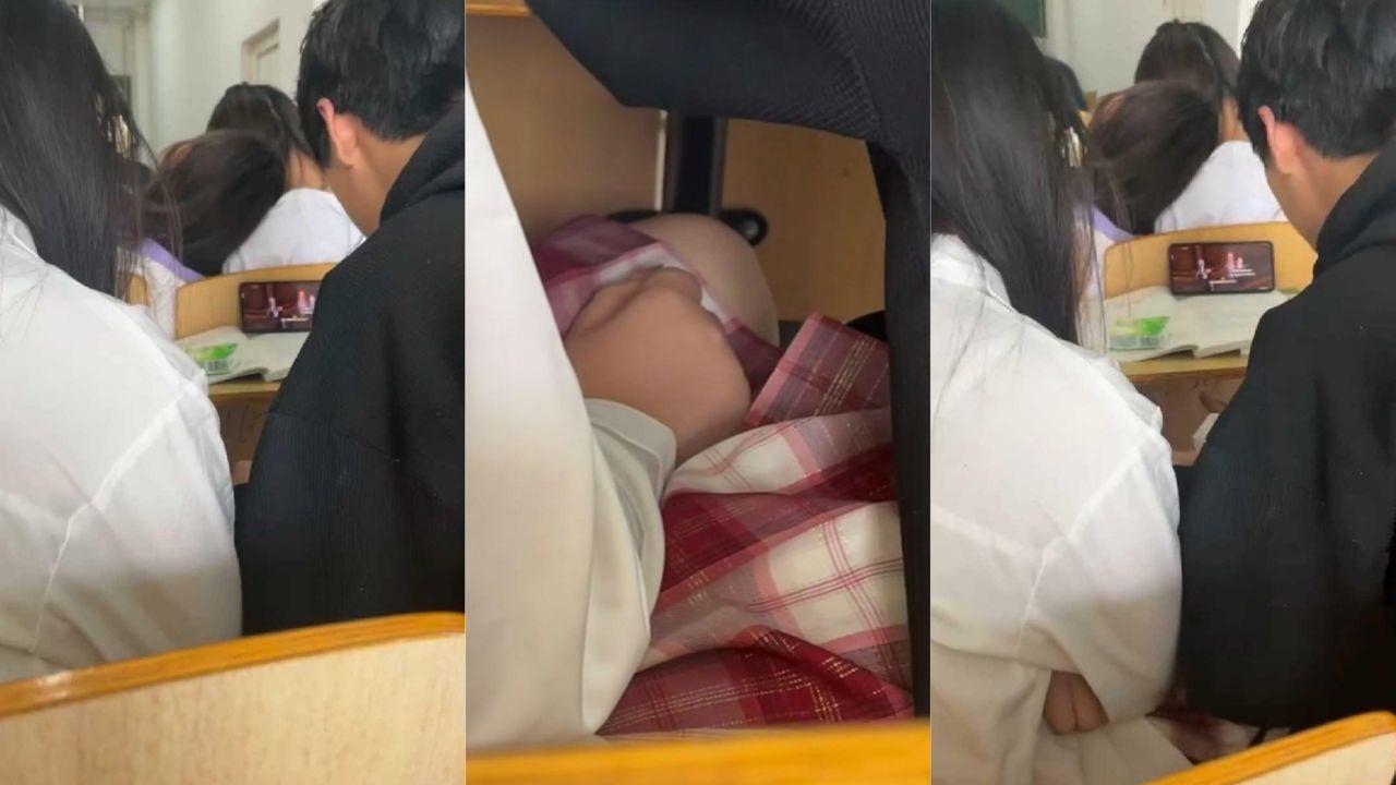 南昌职业大学开学季 教室里上演扣逼火辣大戏 男生装睡手伸裙底猛抠骚穴！封面图