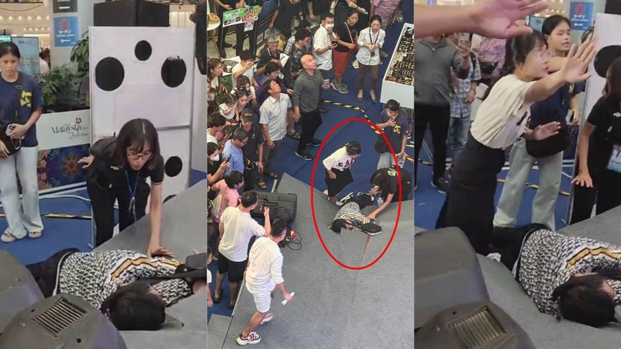 河内永旺购物中心男子从四楼跳楼 砸到舞台上吓傻众人 舞蹈表演变惊悚现场 现场人员紧急处置救回他的命！封面图