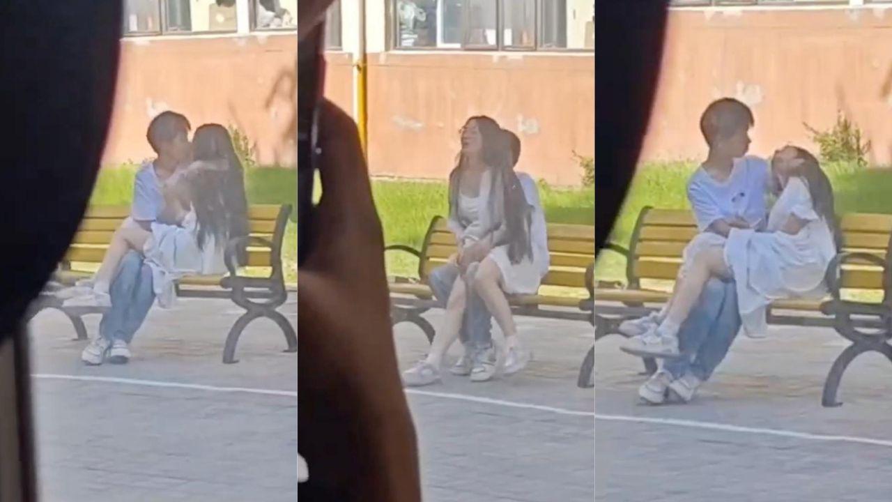 四川铁道学院开学季情侣激情热吻 长椅上抠穴被偷拍 长裙妹子羞态尽显 让人想入非非啊！封面图