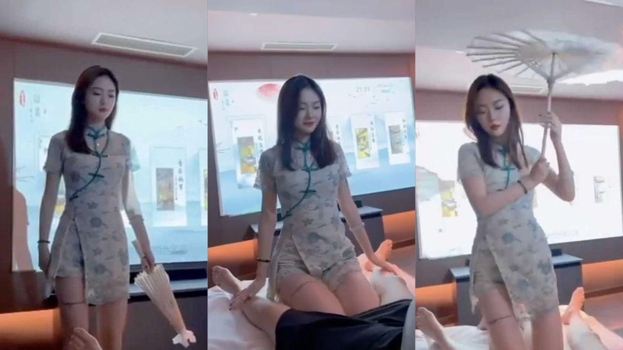 按摩店舞蹈生女技师穿骑旗袍才艺展示私拍视频流出 显身材翘臀扭动撩老板硬邦邦！封面图