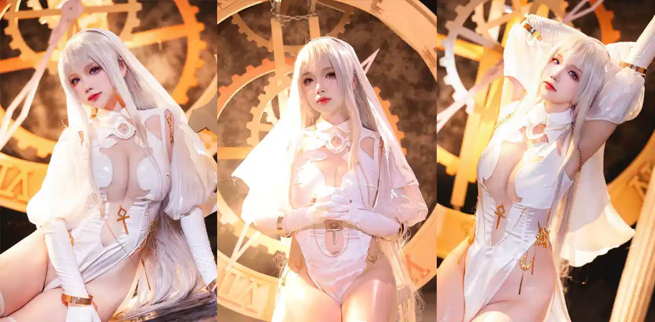 极品福利姬【雪晴Astra】定制私拍，cos圣天使修女白袍银发完美身躯，大尺度挑逗诱惑到爆封面图