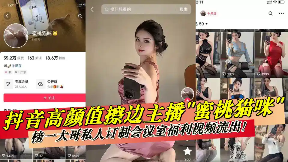 抖音高颜值擦边主播【蜜桃猫咪】榜一大哥私人订制会议室福利视频流出！封面图