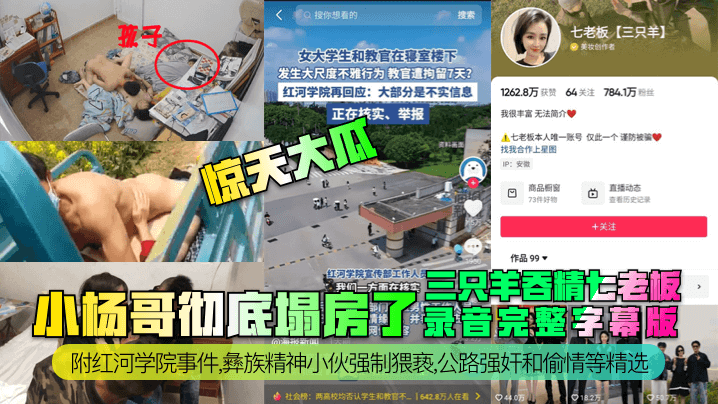 【惊天大瓜】小杨哥彻底塌房了！三只羊吞精齐老板录音完整字幕版！附红河学院事件，彝族精神小伙强制猥亵，公路强奸和偷情等精选！封面图