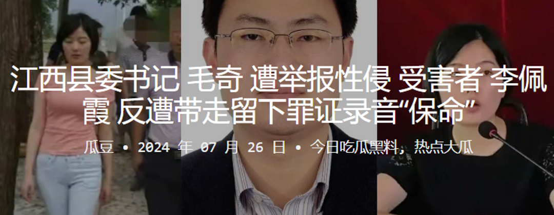 江西县委书记“毛奇”遭举报性侵，受害者“李佩霞”反遭带走留下罪证“保命”封面图